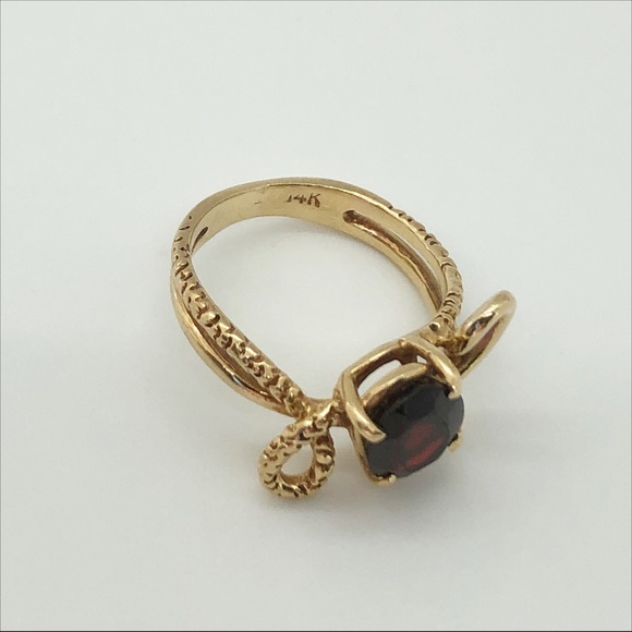 14k yellow gold garnet double band swirl ring size 5.5 3.7 g - Picture 6 of 11